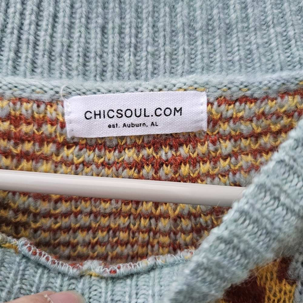 Chicsoul Leopard Patterned Sweater - Blue/Yellow/Rust 1XL - Picture 3 of 5